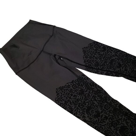 Lululemon Leggings Womens Size 2 Gray Charcoal Solid /‎ Floral Design Pre-Owned - Picture 11 of 12